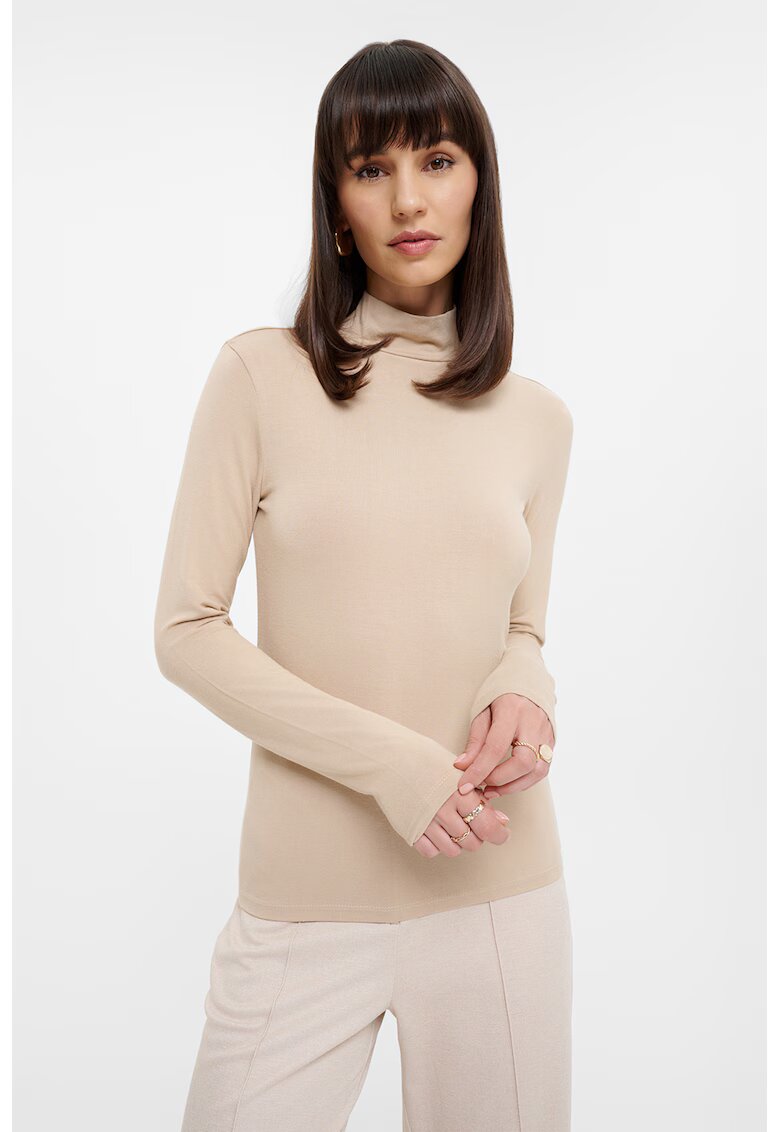GreenPoint Bluza cu guler mediu - Bej deschis