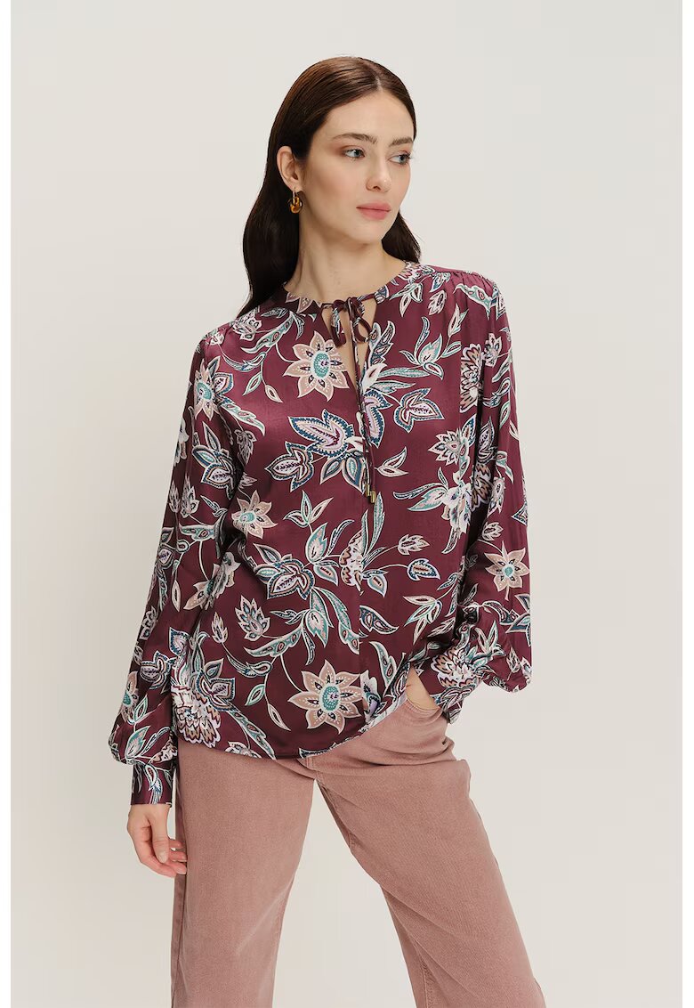 GreenPoint Bluza cu imprimeu floral - Alb/Visiniu/Albastru
