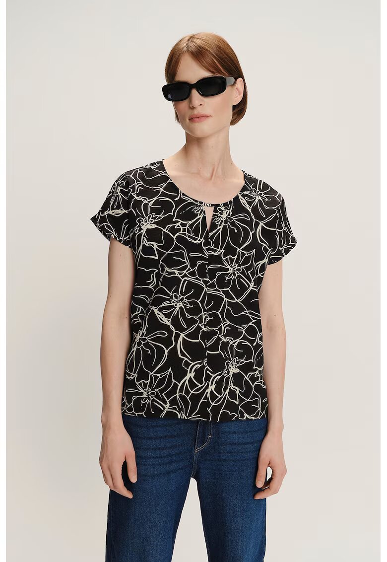 GreenPoint Bluza cu maneci scurte si model - Negru/Bej