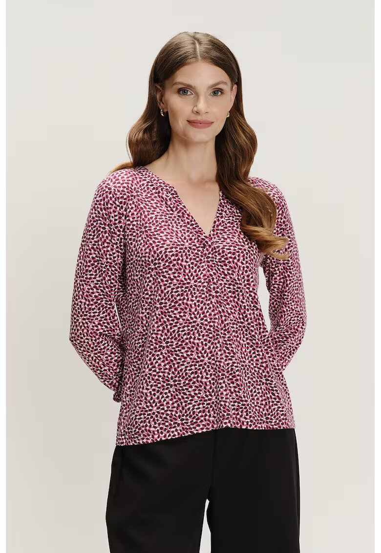 GreenPoint Bluza cu maneci trei sferturi si model - Alb/Visiniu/Roz