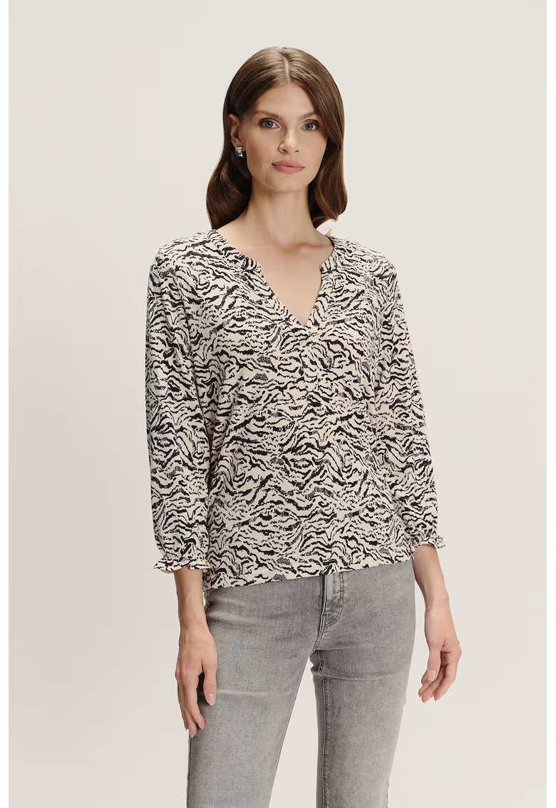 GreenPoint Bluza cu maneci trei sferturi si model - Negru/Bej