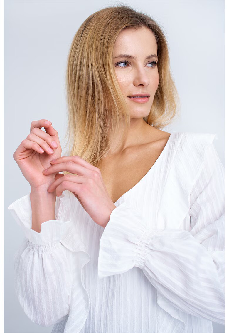 GreenPoint Bluza cu model in dungi si decolteu in V - Alb