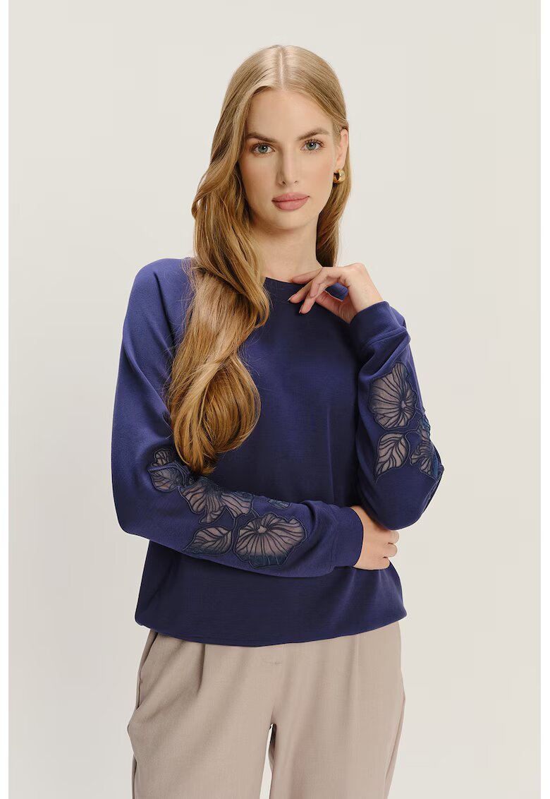 GreenPoint Bluza de trening cu aplicatii florale - Albastru royal