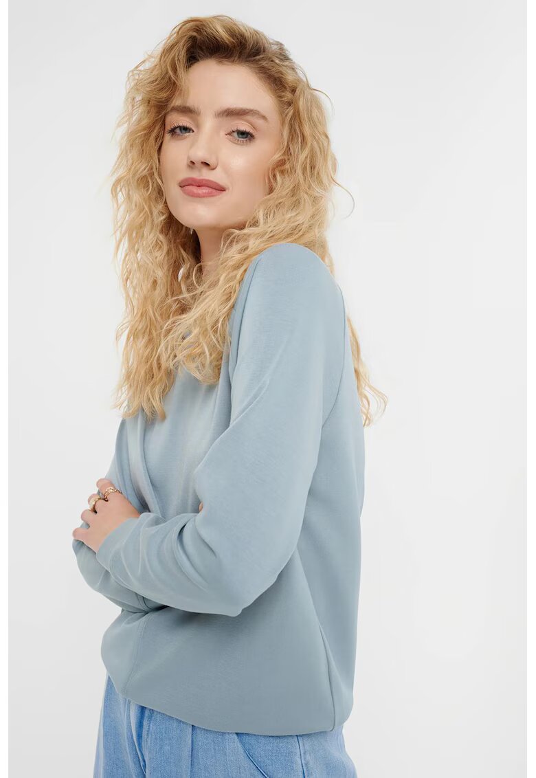 GreenPoint Bluza de trening cu decolteu la baza gatului si maneci raglan - Albastru prafuit