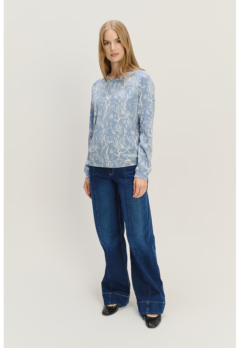 GreenPoint Bluza de trening cu model floral - Alb fildes/Albastru lavanda