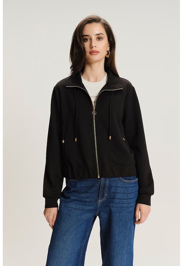 GreenPoint Bluza de trening cu terminatie elastica si fermoar - Negru