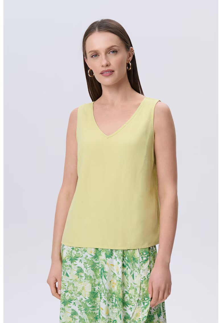GreenPoint Bluza fara maneci din amestec de in cu decolteu in V - Galben pai