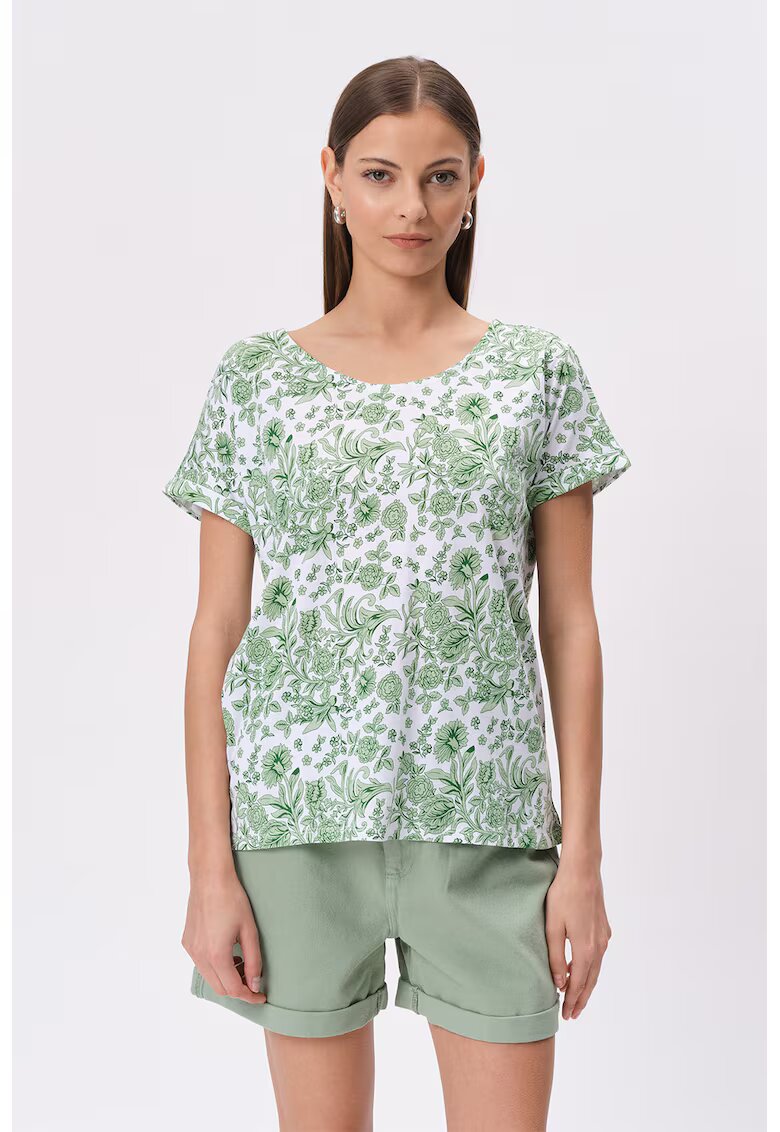 GreenPoint Bluza lejera cu decupaj pe partea din spate si maneci scurte - Alb/Verde pal