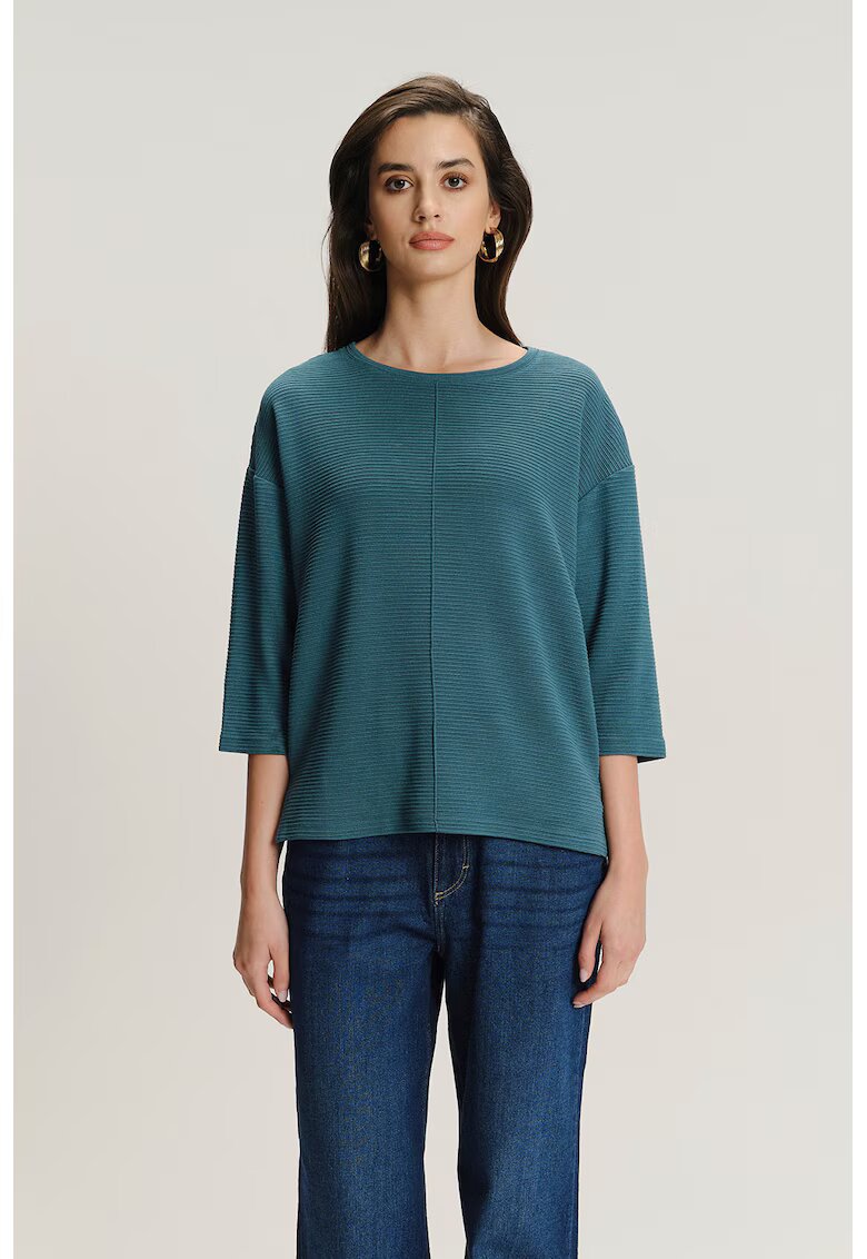 GreenPoint Bluza striata cu maneci medii - Albastru petrol