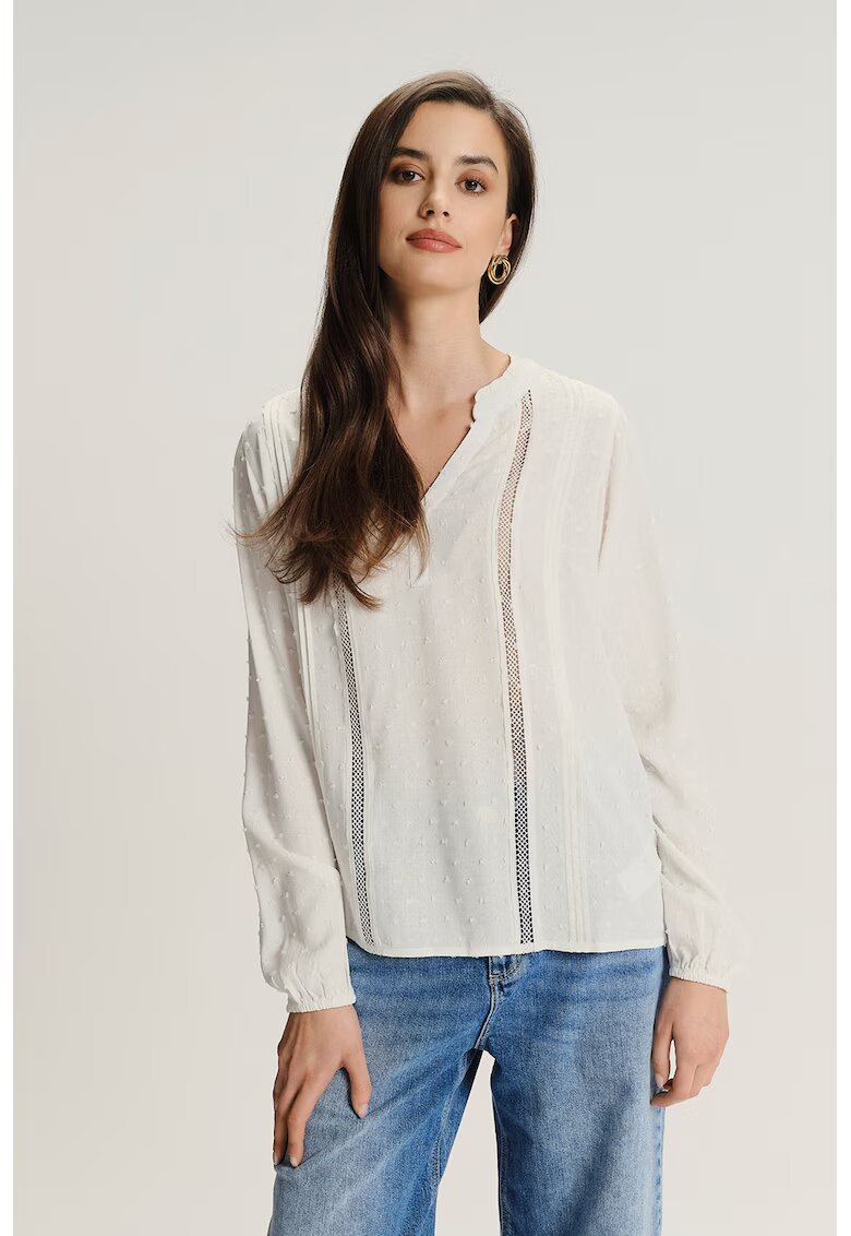 GreenPoint Bluza-tuica cu insertii crosetate - Alb fildes