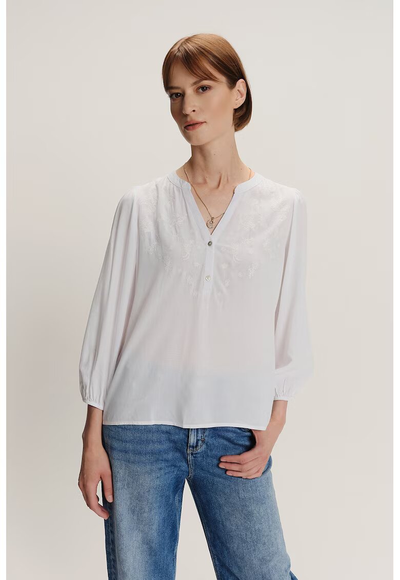 GreenPoint Bluza-tunica cu decolteu in V - Alb