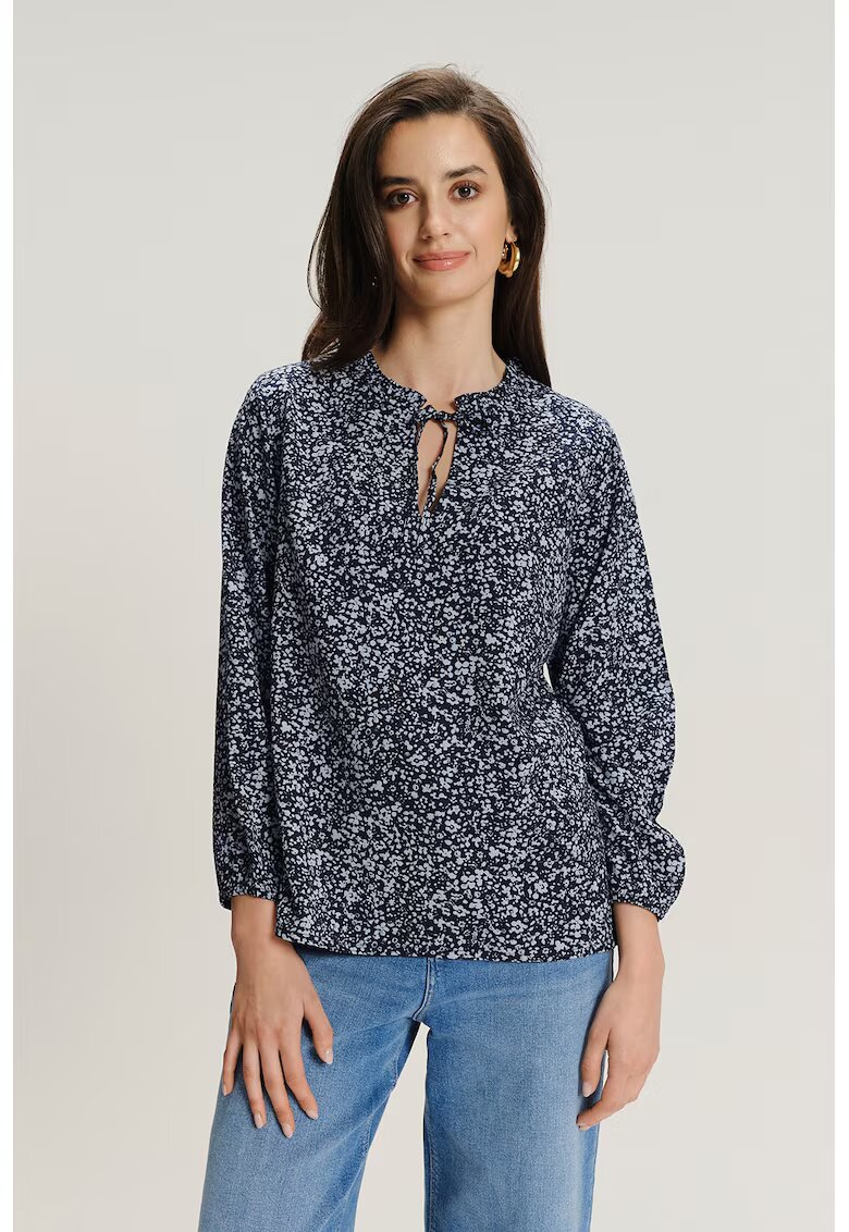 GreenPoint Bluza-tunica cu decolteu la baza gatului - Albastru ultramarin/Albastru deschis