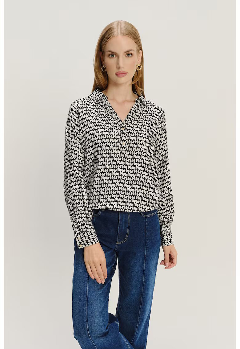 GreenPoint Camasa cu model geometric - Negru/Alb murdar