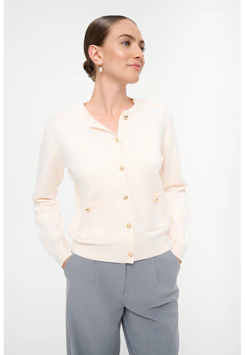 GreenPoint Cardigan cu nasturi si buzunare - Bej deschis