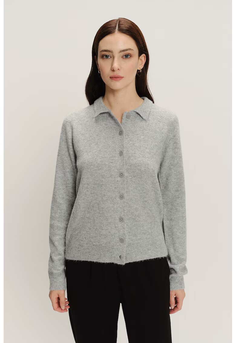 GreenPoint Cardigan din amestec de modal si nasturi - Gri melange