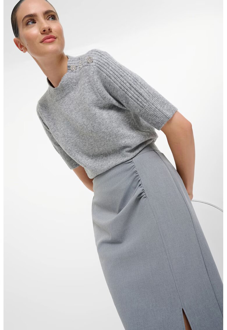 GreenPoint Fusta dreapta midi - Gri deschis