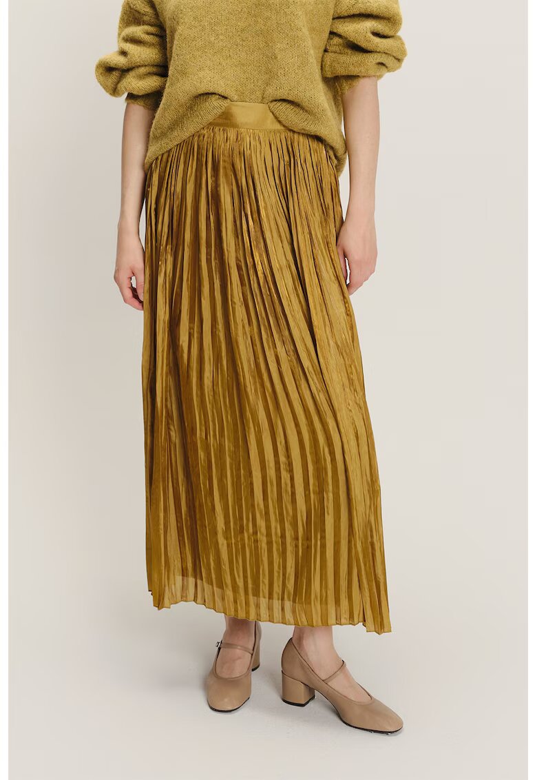 GreenPoint Fusta maxi cu pliuri - Galben mustar