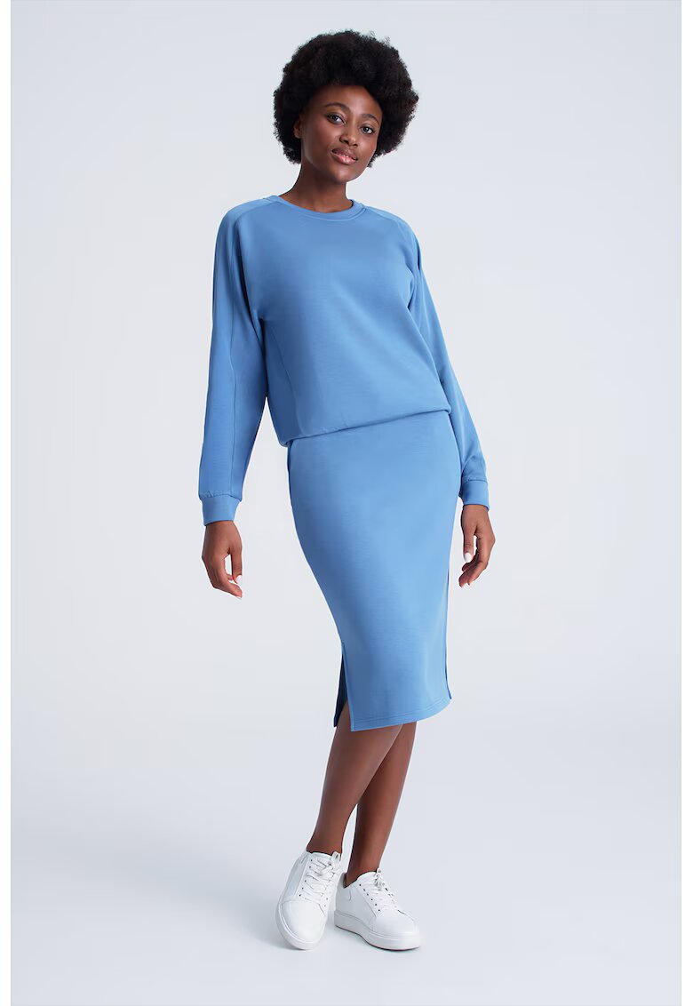 GreenPoint Fusta midi cu slituri laterale - Albastru pastel