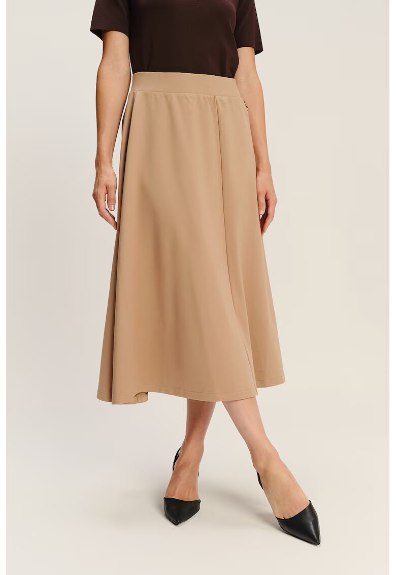 GreenPoint Fusta midi din amestec de modal - Maro camel