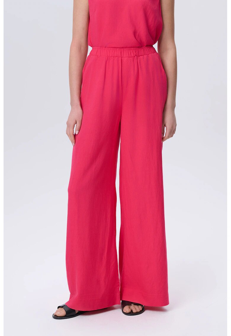 GreenPoint Pantaloni ampli din amestec de in cu talie inalta - Roz aprins