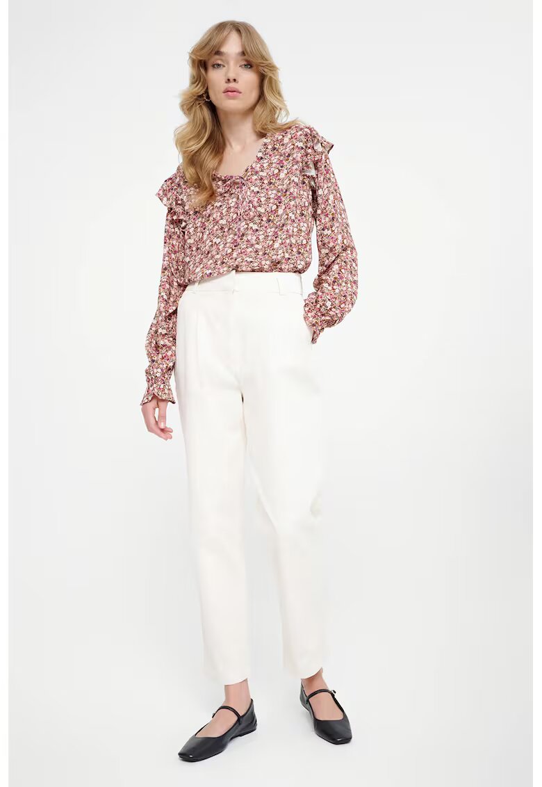 GreenPoint Pantaloni conici cu talie inalta - Alb murdar