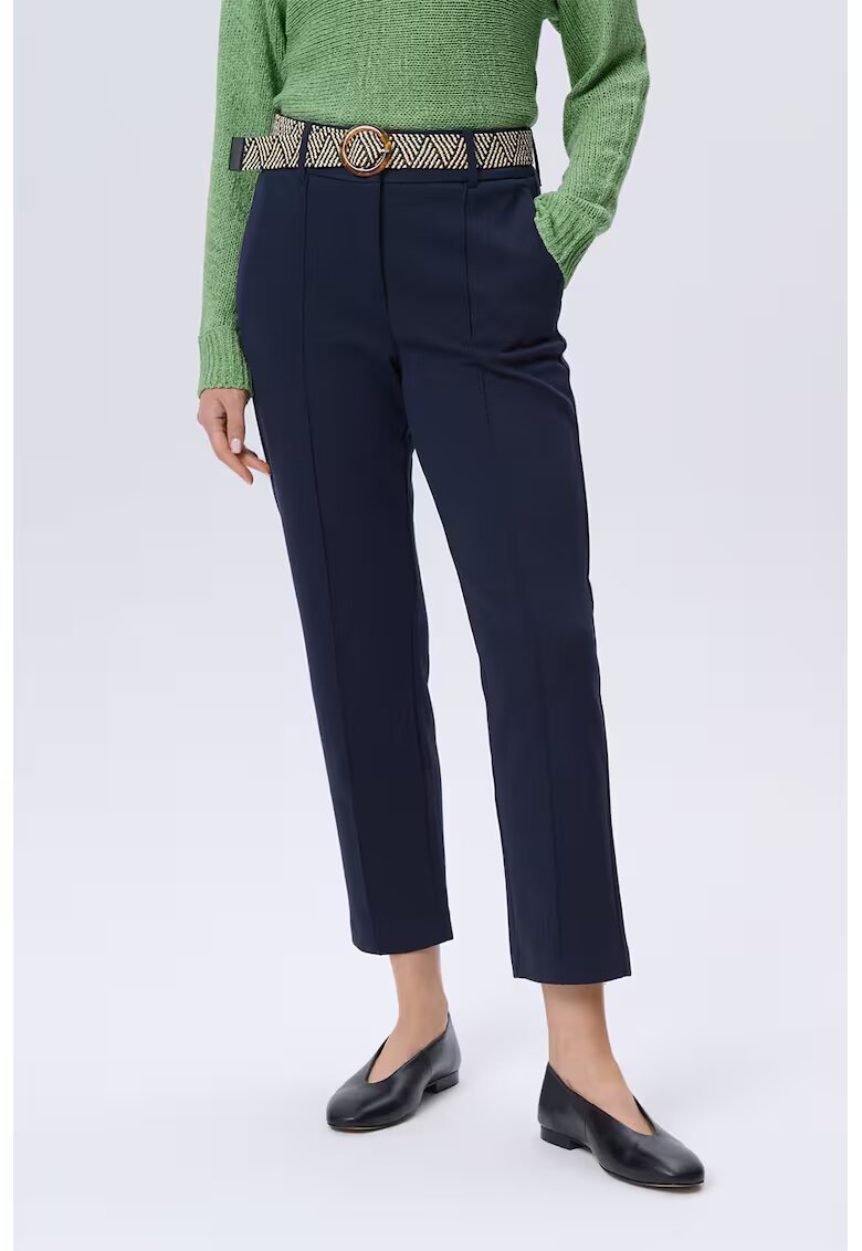 GreenPoint Pantaloni conici din amestec de in cu pensa frontala - Bleumarin
