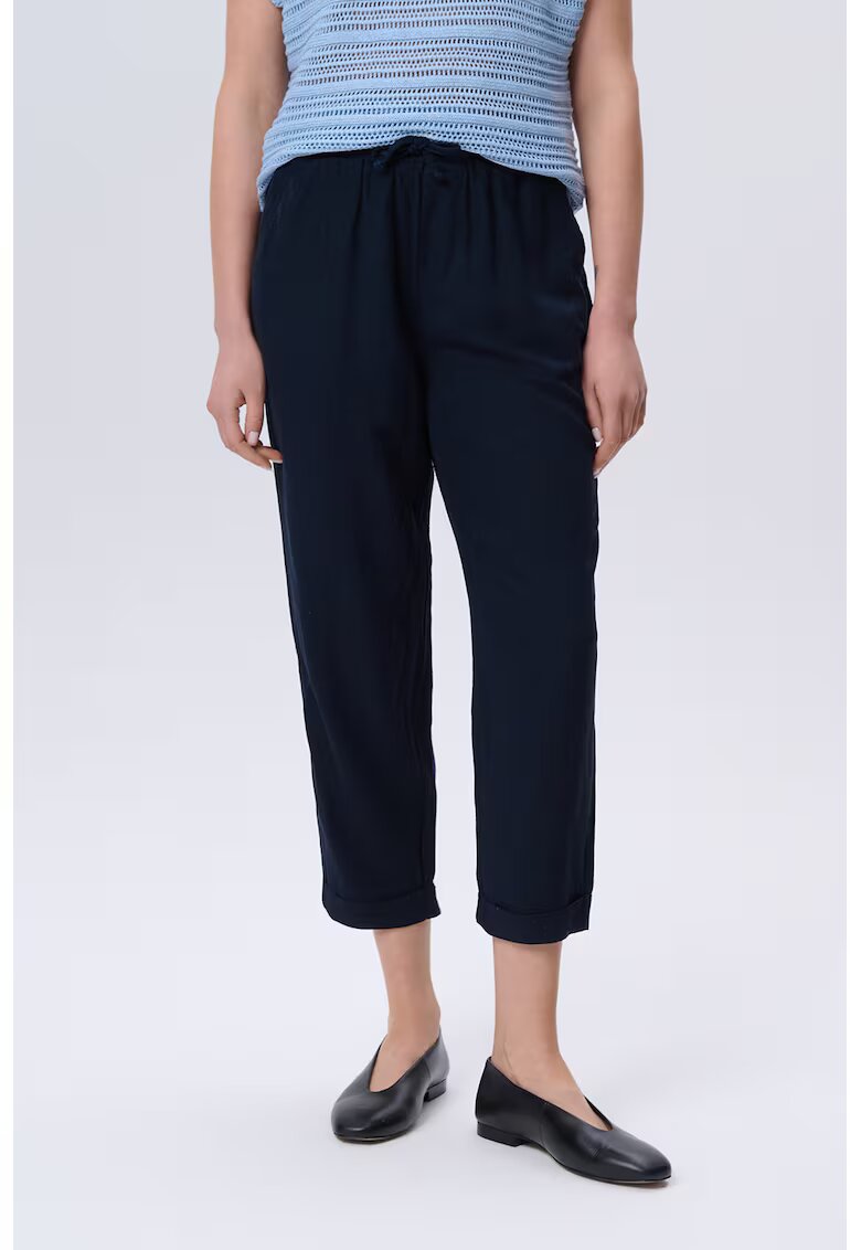 GreenPoint Pantaloni crop din amestec de in cu snur - Albastru ultramarin