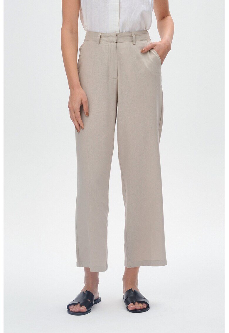 GreenPoint Pantaloni crop din amestec de in - Grej