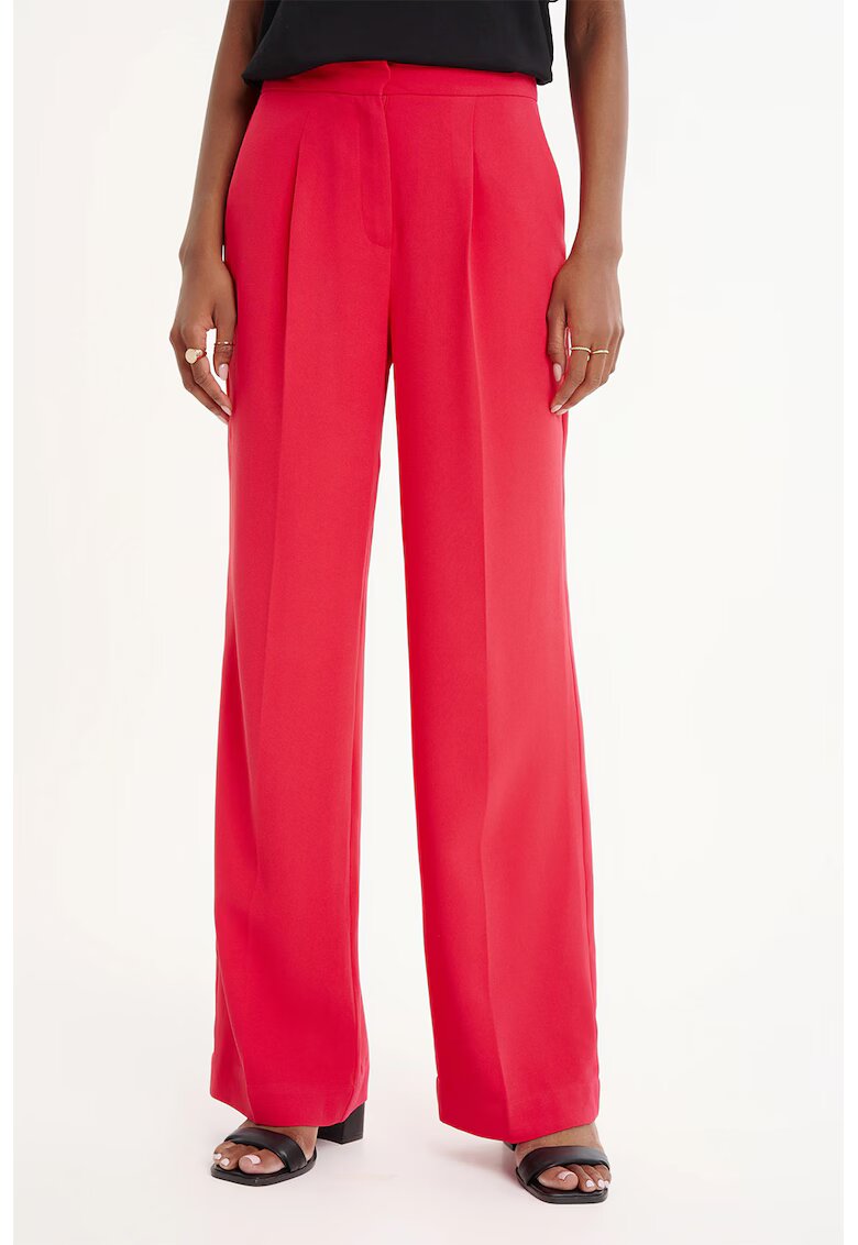 GreenPoint Pantaloni cu talie inalta si croiala ampla - Coral