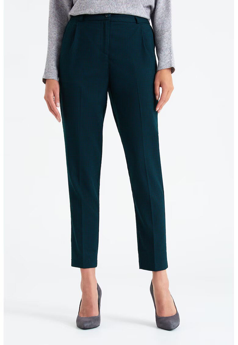 GreenPoint Pantaloni cu talie inalta si model in carouri - Bleumarin