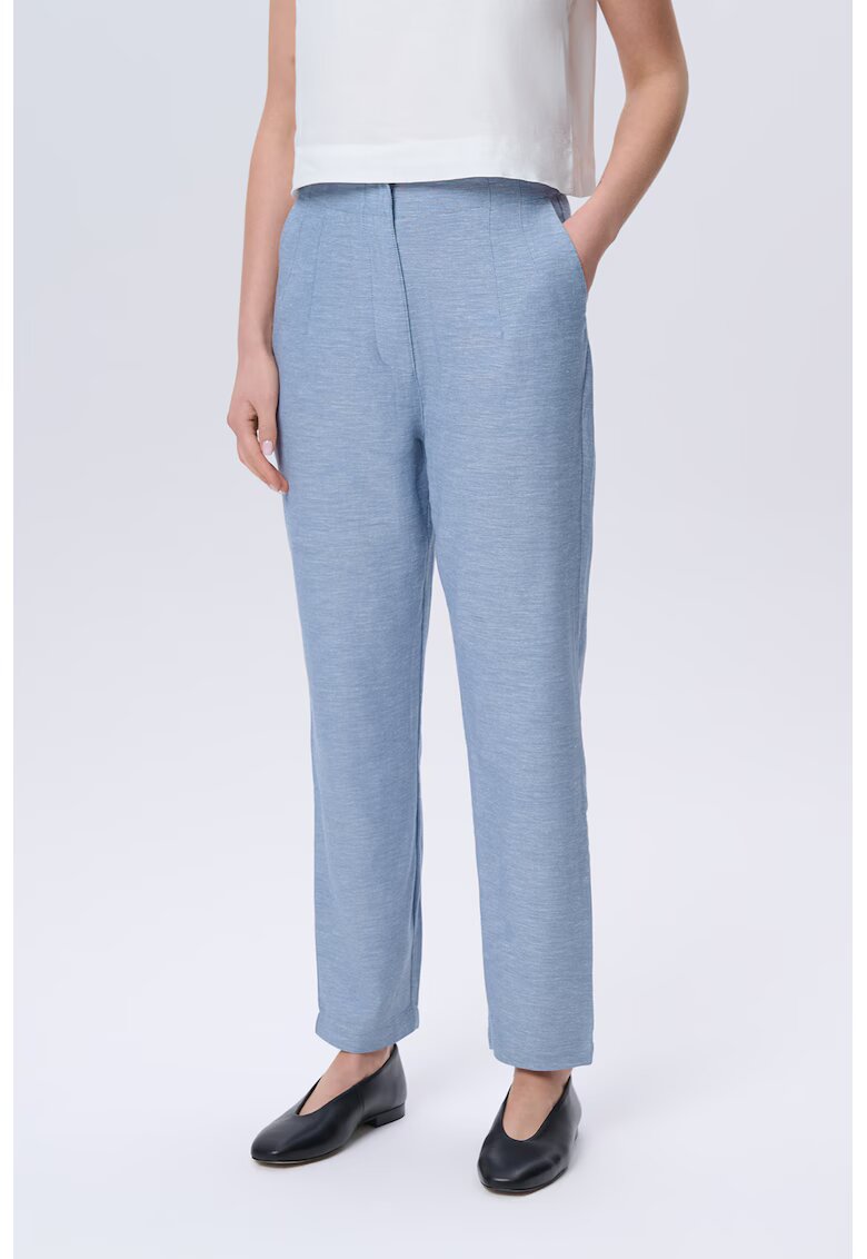 GreenPoint Pantaloni din amestec de bumbac cu talie inalta - Albastru pastel