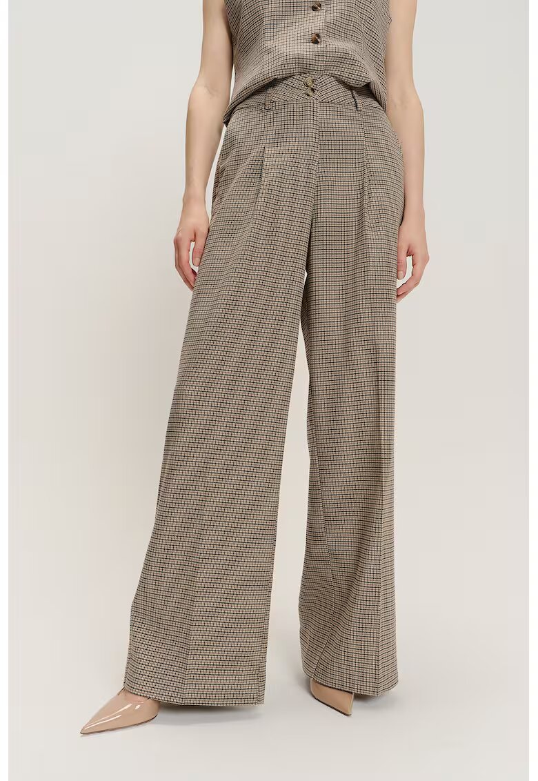 GreenPoint Pantaloni din amestec de modal cu croiala ampla - Negru/Maro/Bej