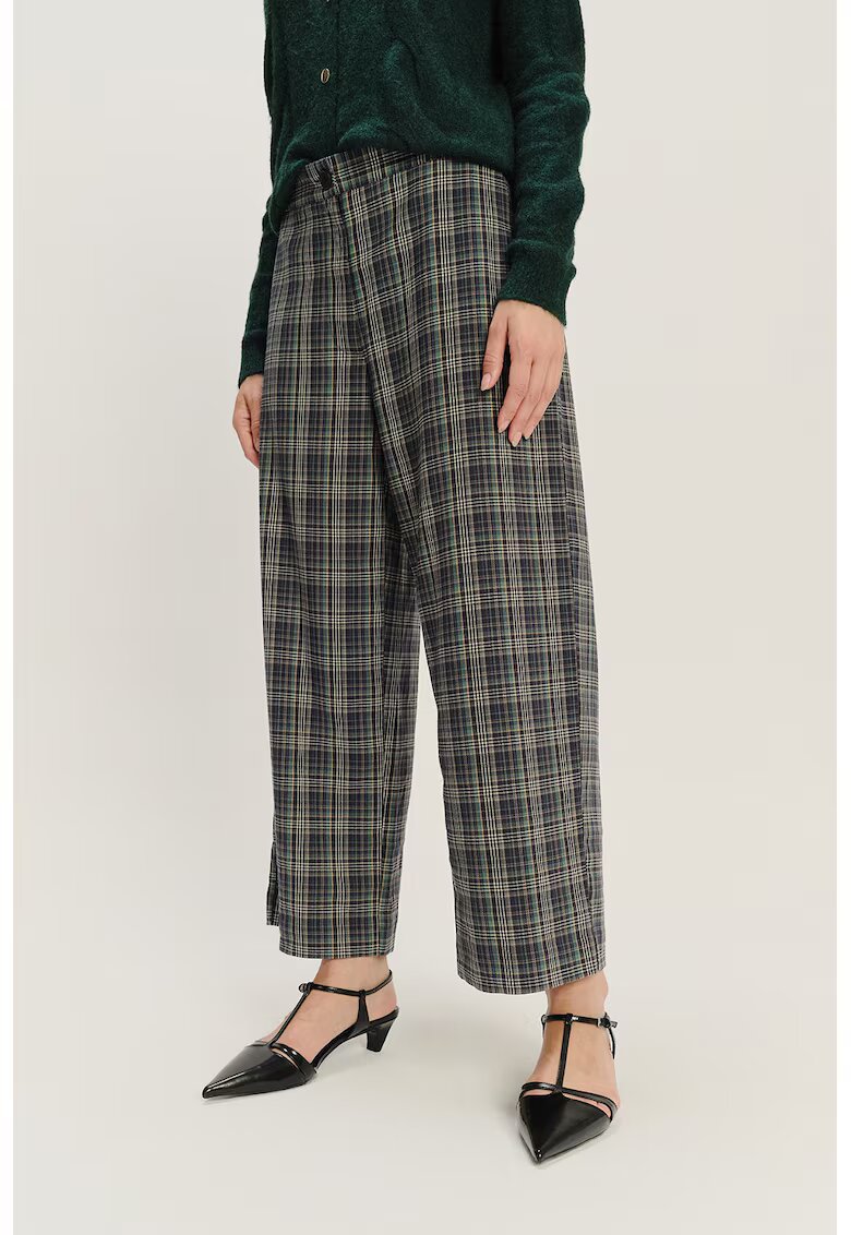 GreenPoint Pantaloni din amestec de modal cu croiala ampla si model in carouri - Verde pal/Albastru indigo/Alb murdar