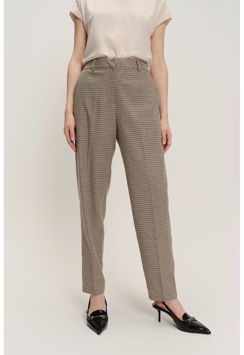 GreenPoint Pantaloni din amestec de modal si talie inalta - Negru/Maro/Bej