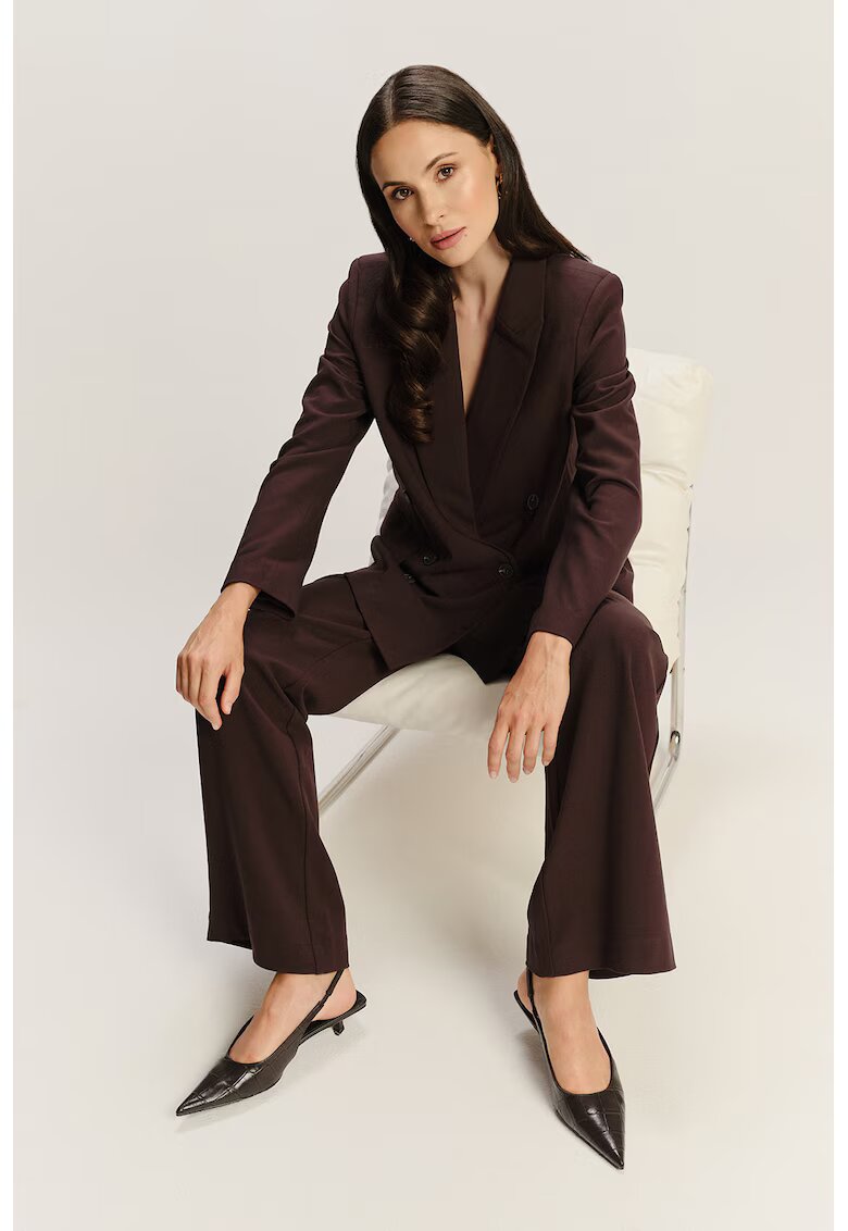 GreenPoint Pantaloni drepti din amestec de modal cu talie inalta - Rosu inchis