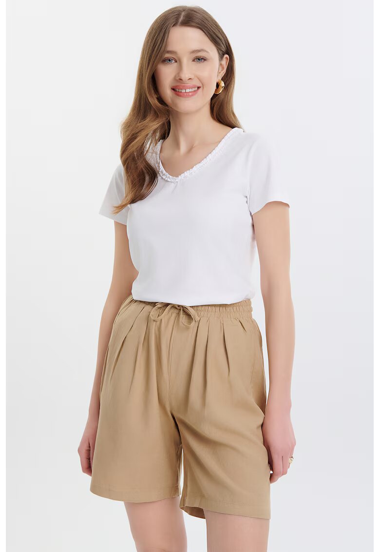 GreenPoint Pantaloni scurti din amestec de in cu snur - Bej inchis