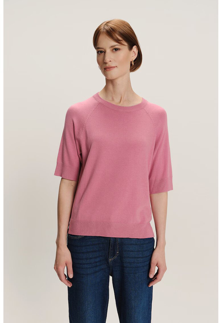 GreenPoint Pulover tricotat fin cu maneci raglan - Roz