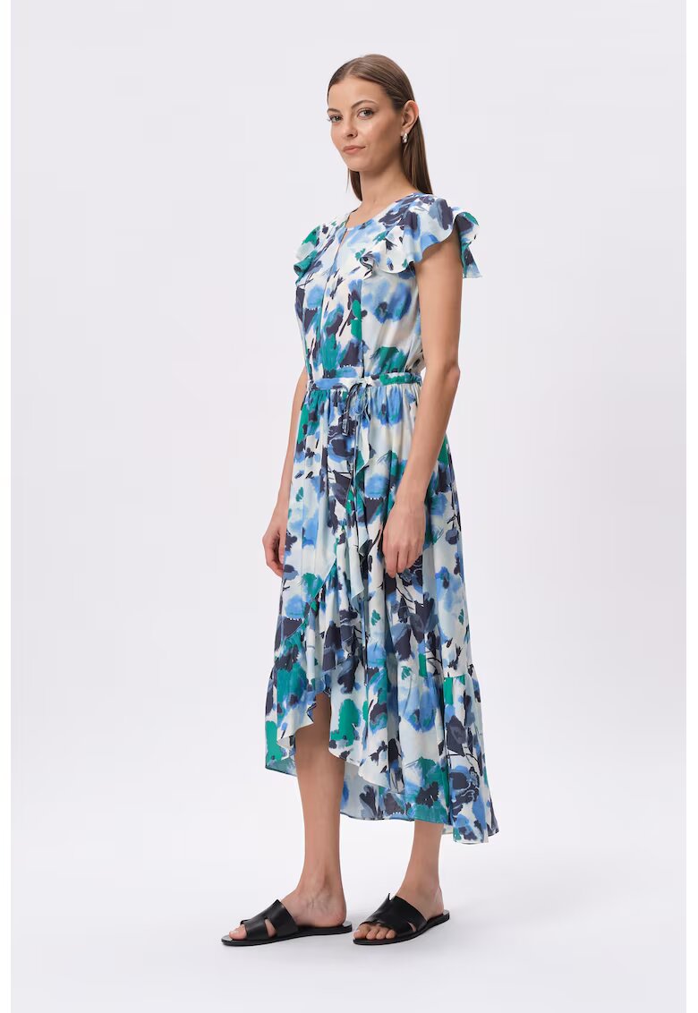 GreenPoint Rochie asimetrica cu model - Alb/Albastru