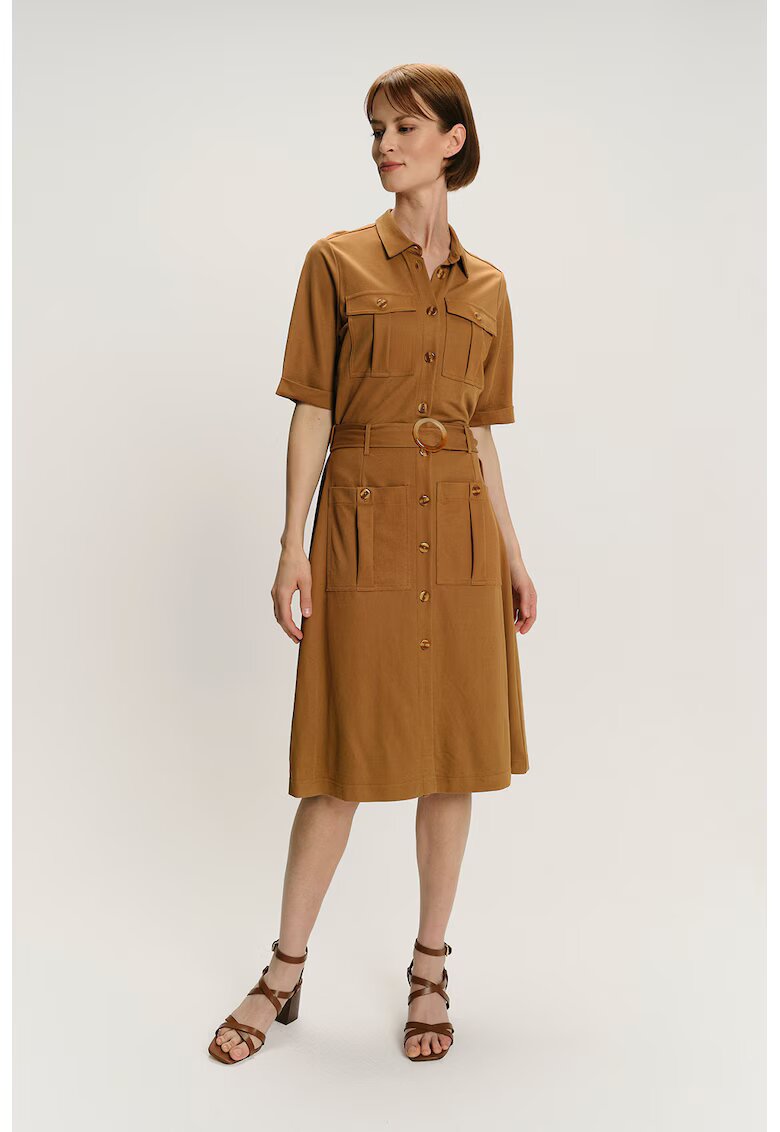 GreenPoint Rochie-camasa scurta uni - Caramel
