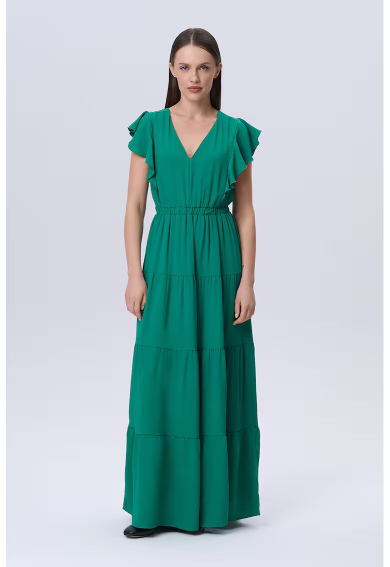 GreenPoint Rochie cu croiala in A cu maneci fluture - Verde englez
