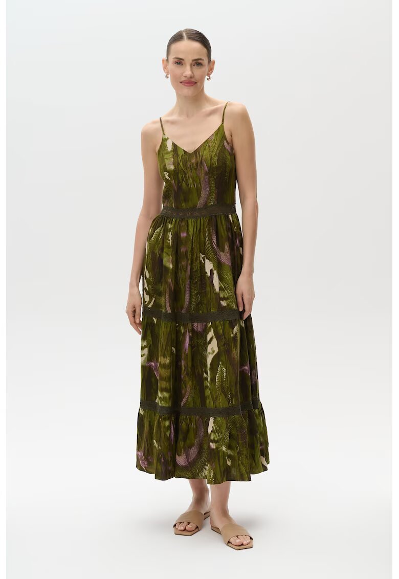 GreenPoint Rochie cu decolteu in V si bretele subtiri - Verde masliniu