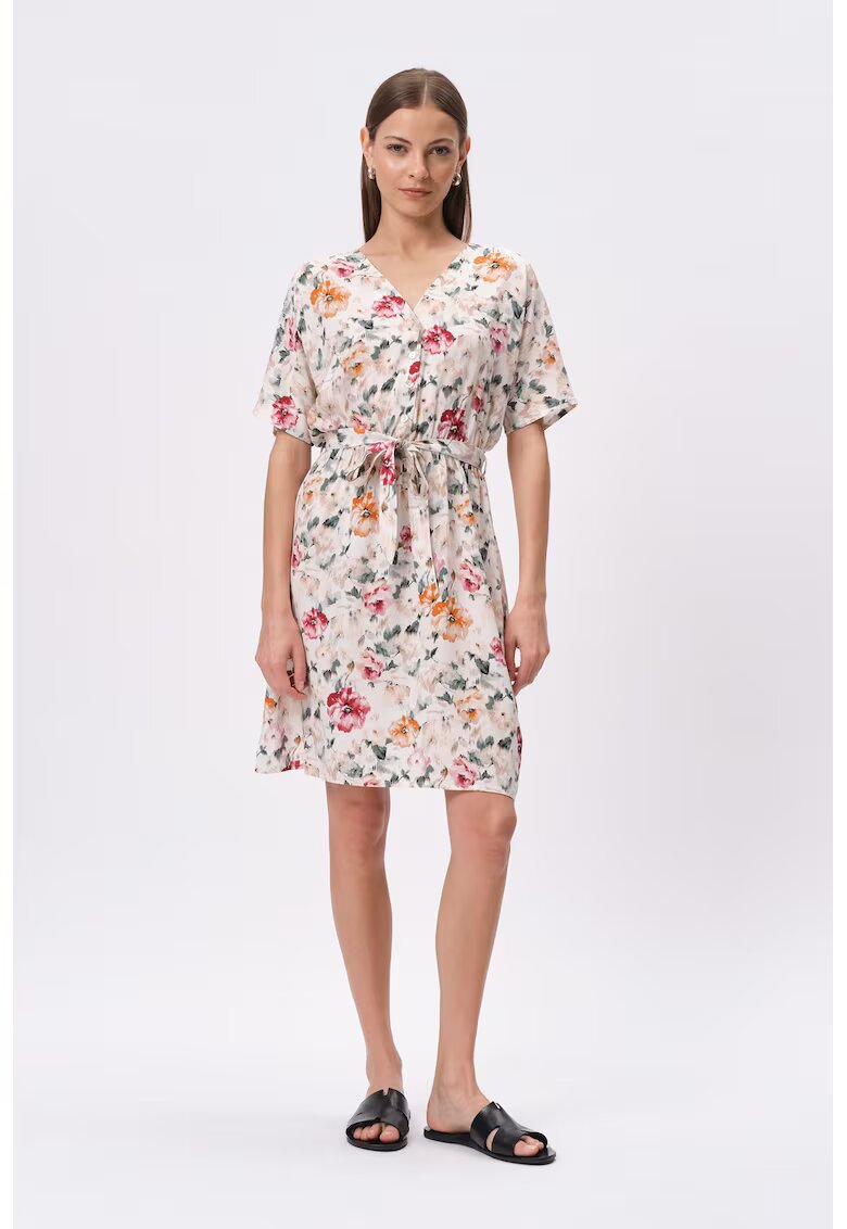 GreenPoint Rochie cu decolteu in V si model floral - Rosu/Piersica