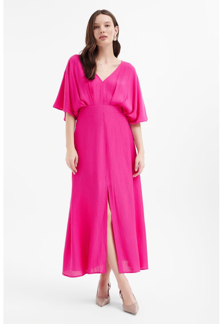 GreenPoint Rochie cu slit frontal si decolteu in V - Fucsia