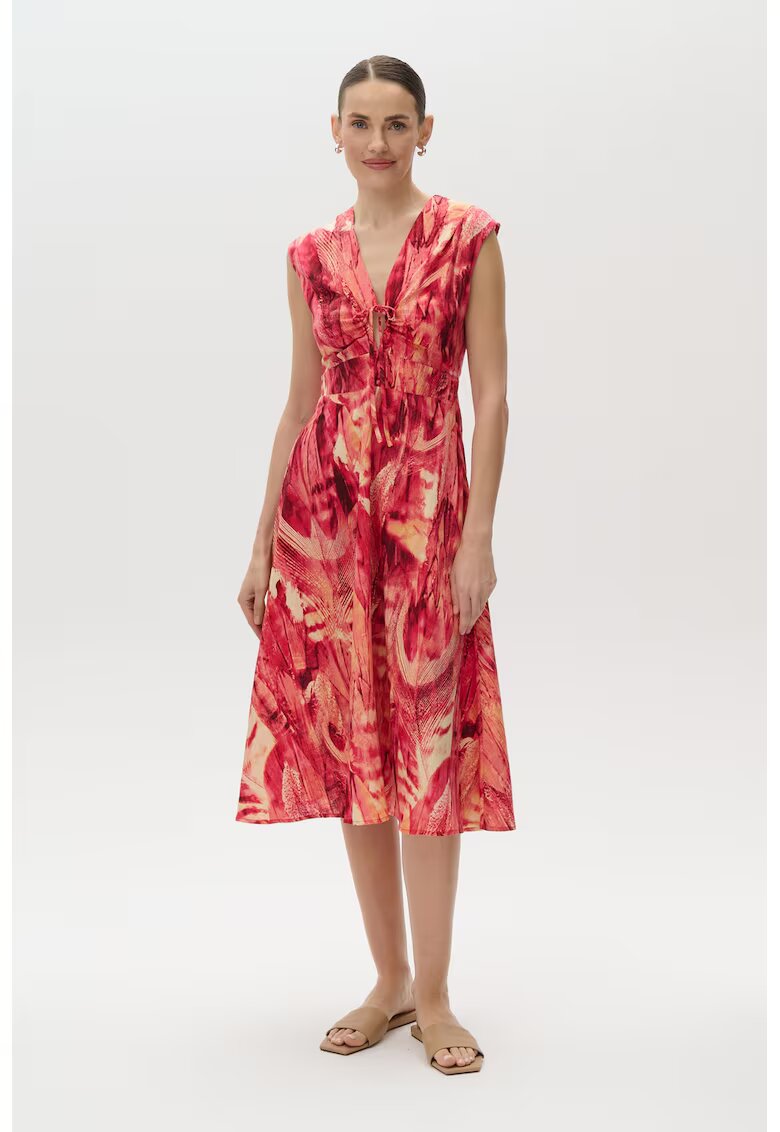 GreenPoint Rochie din amestec de in cu decupaj - Rosu/Portocaliu