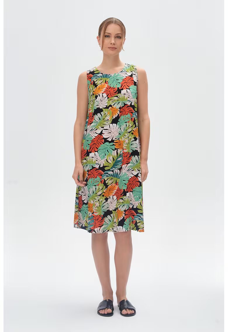 GreenPoint Rochie dreapta cu model - Verde/Negru/Portocaliu