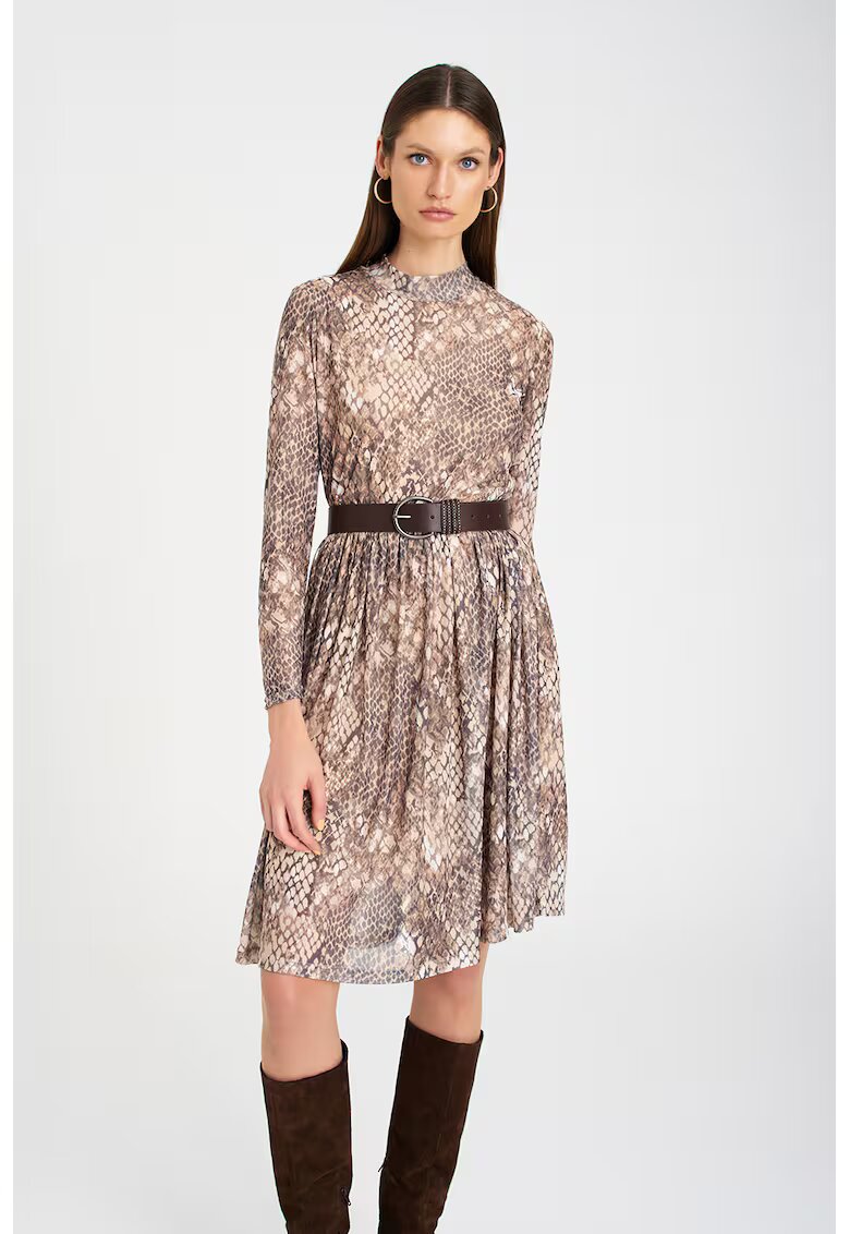 GreenPoint Rochie evazata cu animal print - Maro
