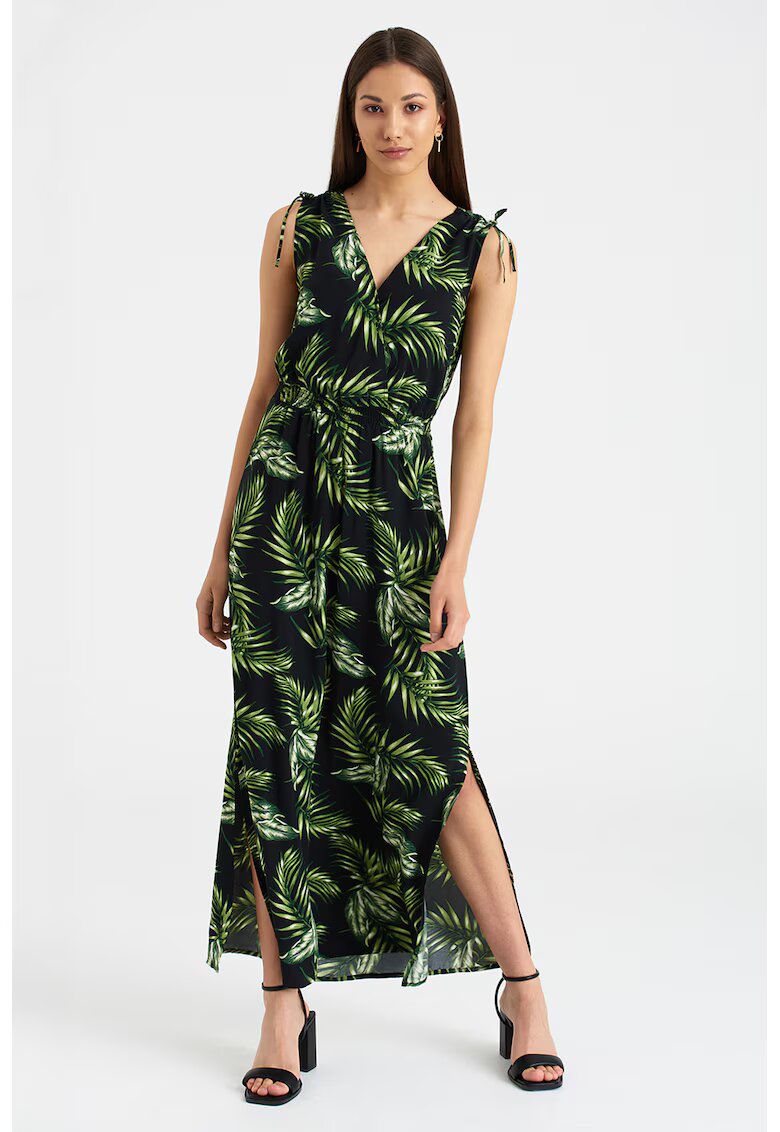 GreenPoint Rochie evazata cu bretele ajustabile - Verde/Negru