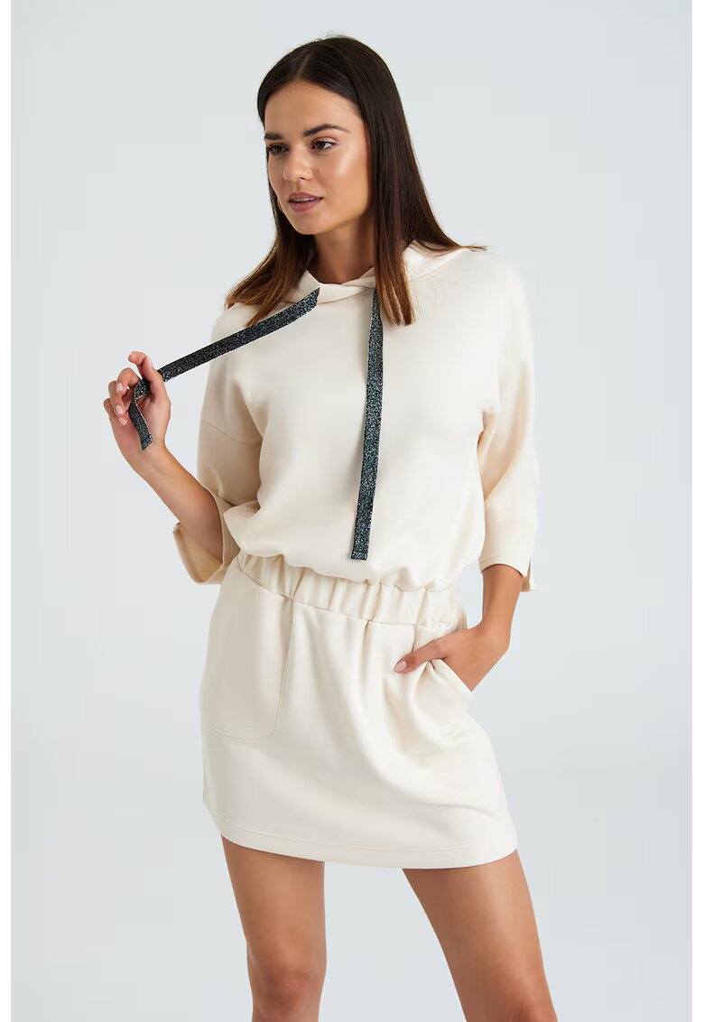 GreenPoint Rochie-hanorac cu snururi - Crem