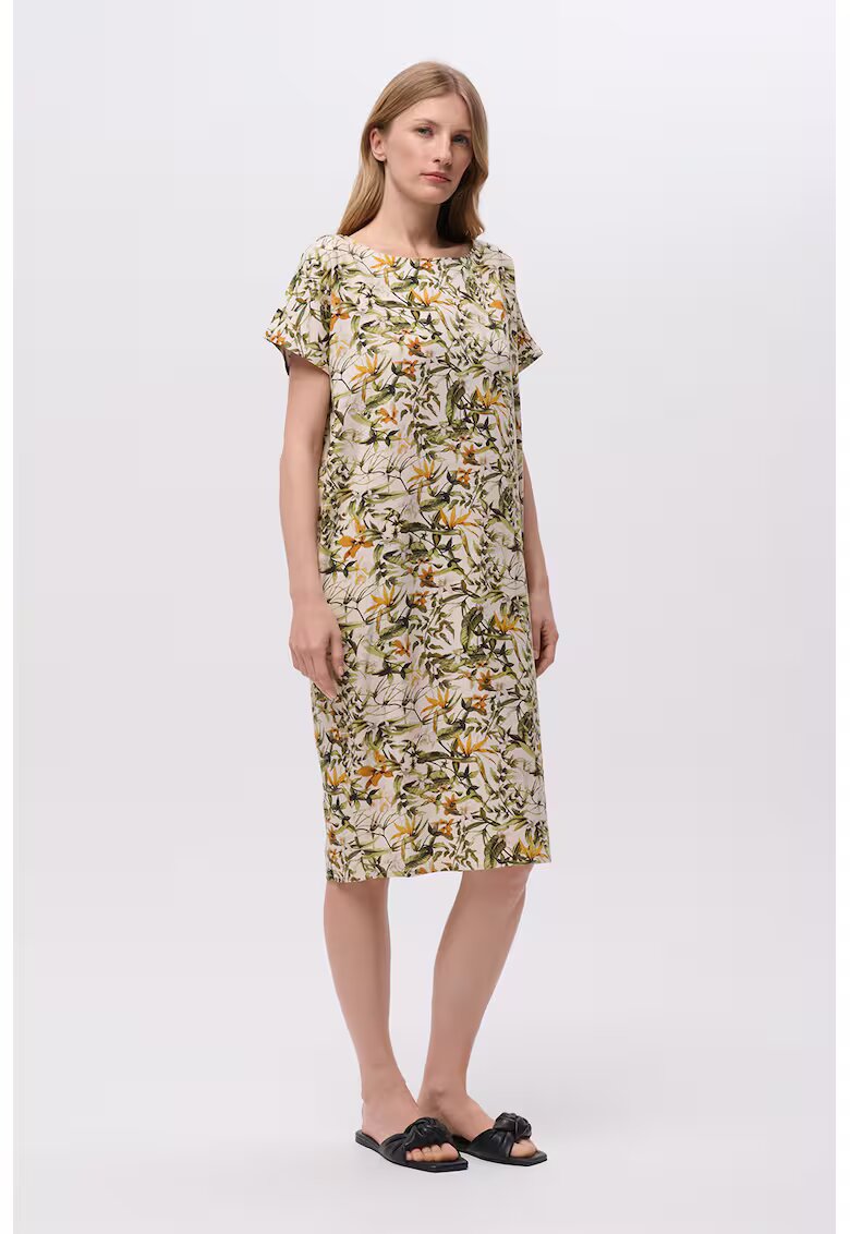 GreenPoint Rochie lejera din amestec de in cu imprimeu - Portocaliu deschis/Kaki/Bej deschis