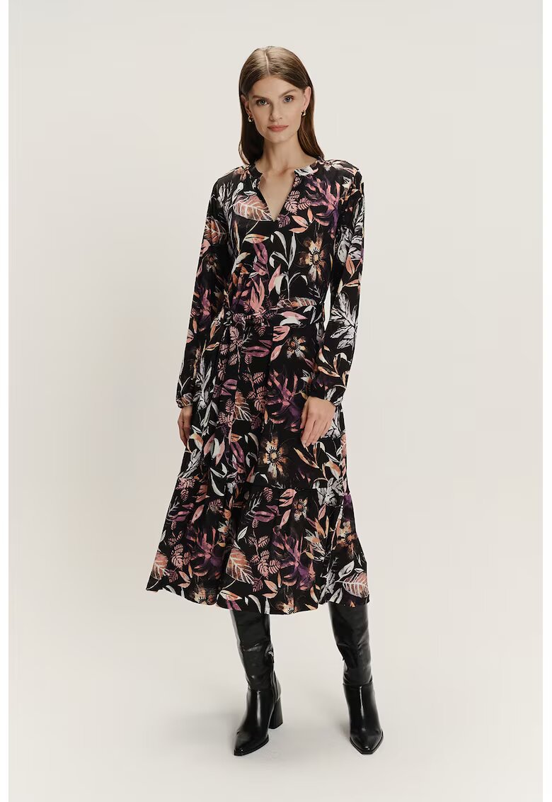 GreenPoint Rochie lunga dreapta cu decolteu in V - Negru/Portocaliu/Roz